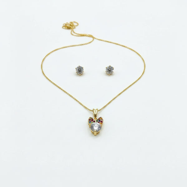 Conjunto Colar e brinco Infantil Lacinho Ponto de Luz Folheado 18k