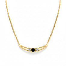 Colar com pingente arco com ponto de luz e cristal preto dourado semijoia
