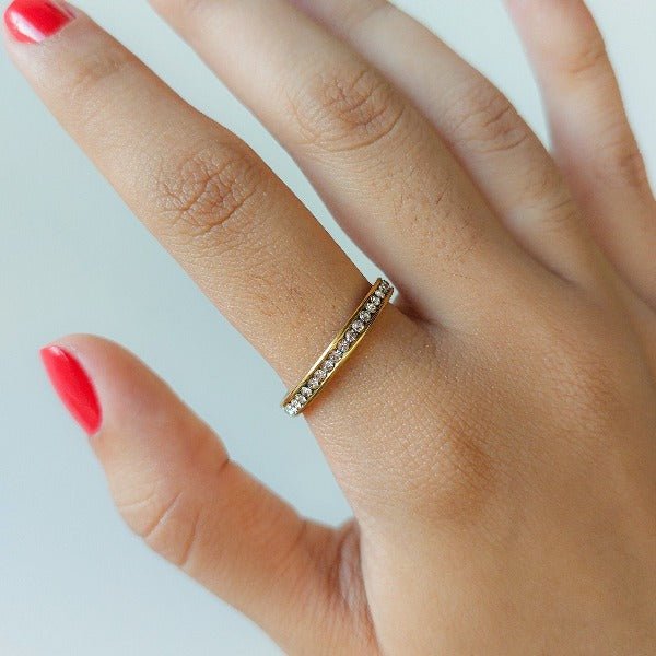 Anel Cravejado Dourado - Aço Inox