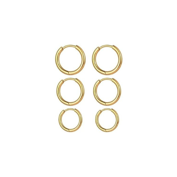Trio de Argolas Lisas Inox - Dourado