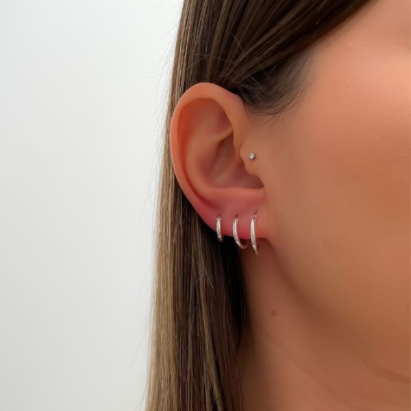 Trio de Argolas Lisas Inox - Prata