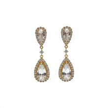 Brinco Dual Gota Cristal Dourado Folheado Ouro 18k