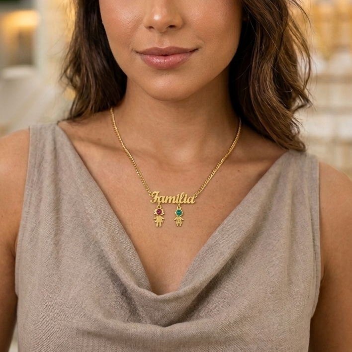 Colar Familia & filhos personalizado  - Semijoia