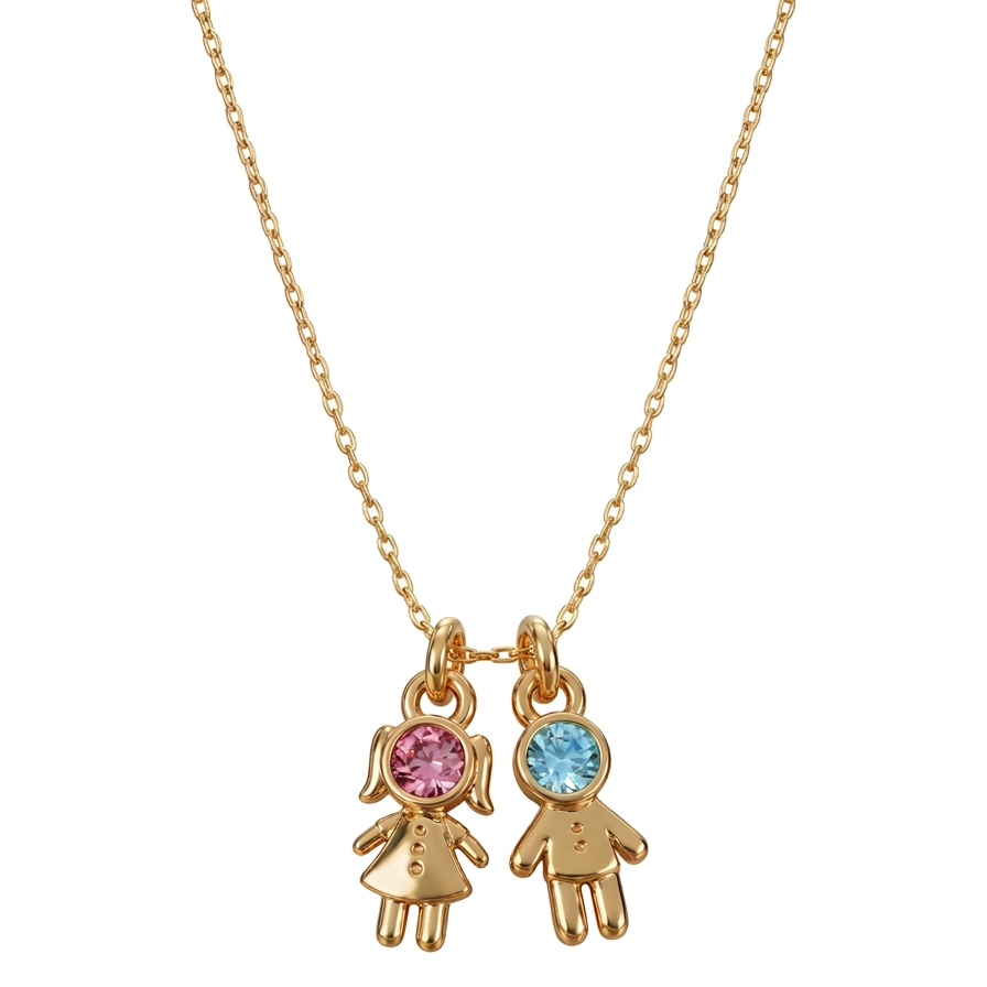 Colar filhos personalizado menino e menina dourado - Semijoia