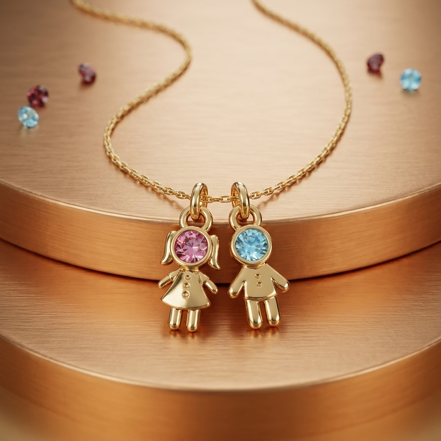 Colar filhos personalizado menino e menina dourado - Semijoia