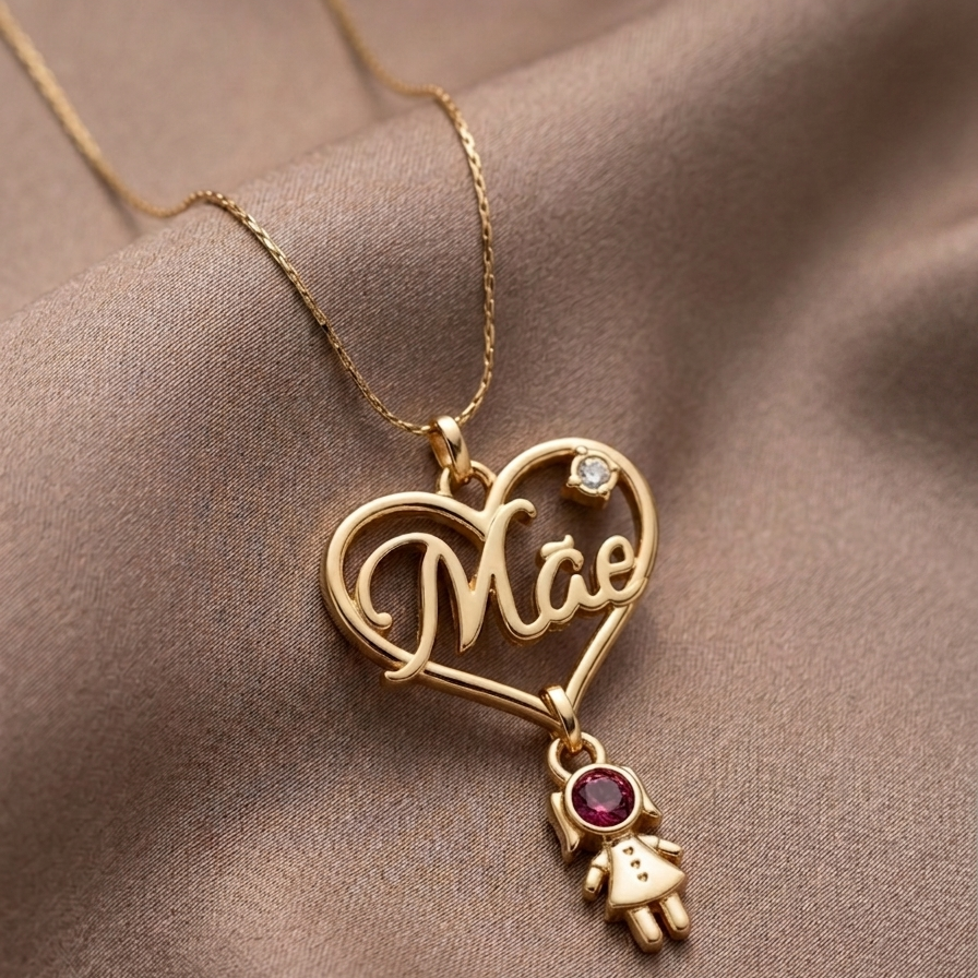 Colar de Mãe com mini pingente filho(a) personalizado dourado - Semijoia