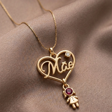 Colar de Mãe com mini pingente filho(a) personalizado dourado - Semijoia