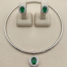 Conjunto Colar Aro e Brinco cravejado Verde esmeralda prata - Folheado