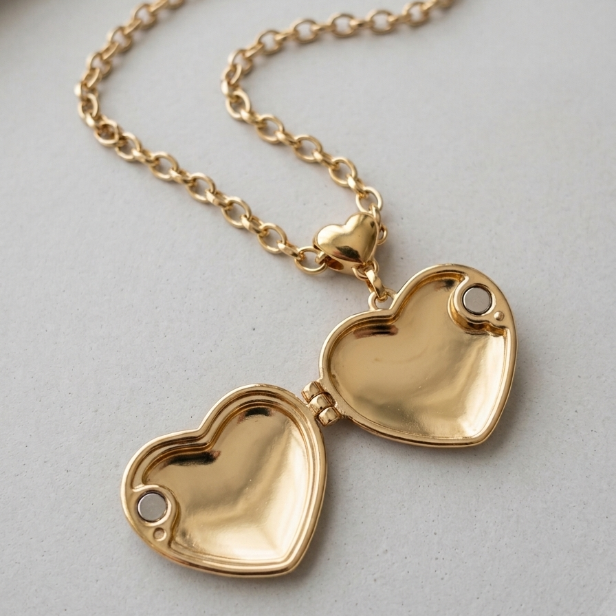 Relicário coração com imã dourado - Semijoia