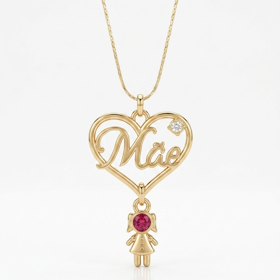 Colar de Mãe com mini pingente filho(a) personalizado dourado - Semijoia