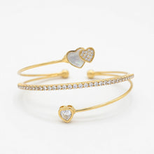 Bracelete com coração branco e cristal cravejado Dourado - Folheado