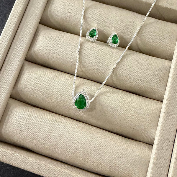 Conjunto Gota Esmeralda Prateado