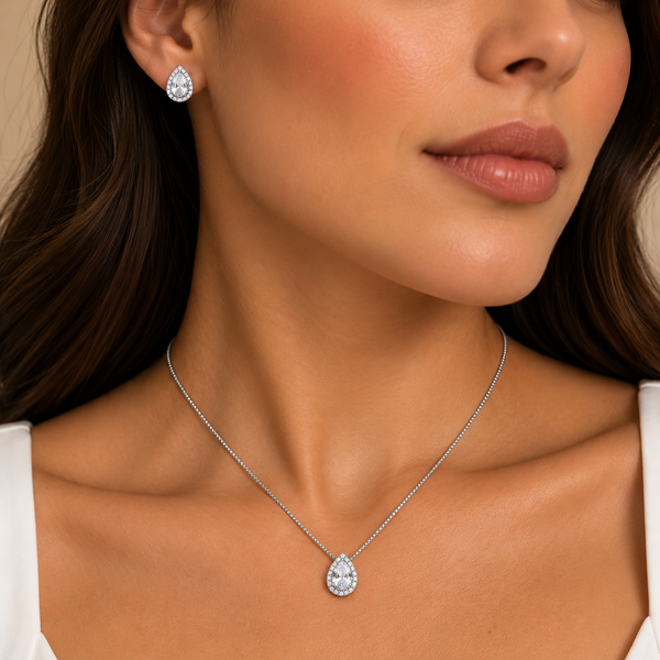 Conjunto Gota Cristal Prateado