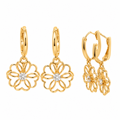 Brinco Argola Floral Dourada com Zircônia Folheada