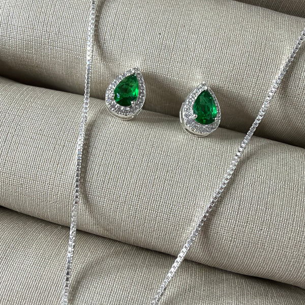 Conjunto Gota Esmeralda Prateado