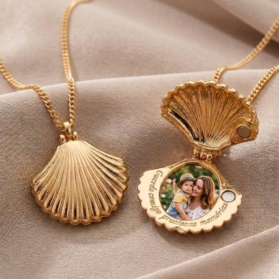 Colar relicário concha personalizado dourado - Semijoia