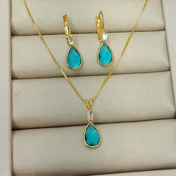 Conjunto Gota Turquesa - Semijoia