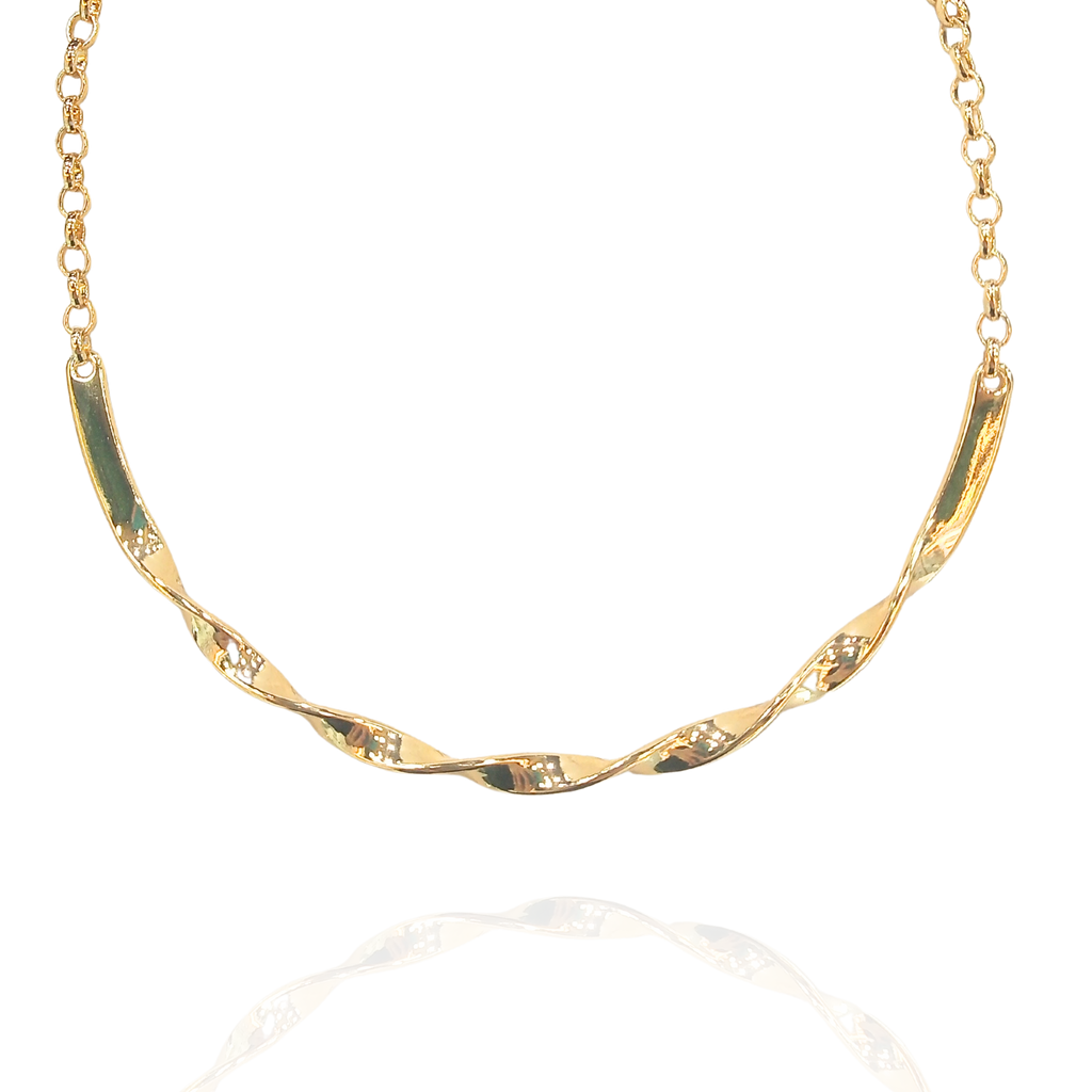 Colar Aro Chapa Trançado Dourado - Semijoia