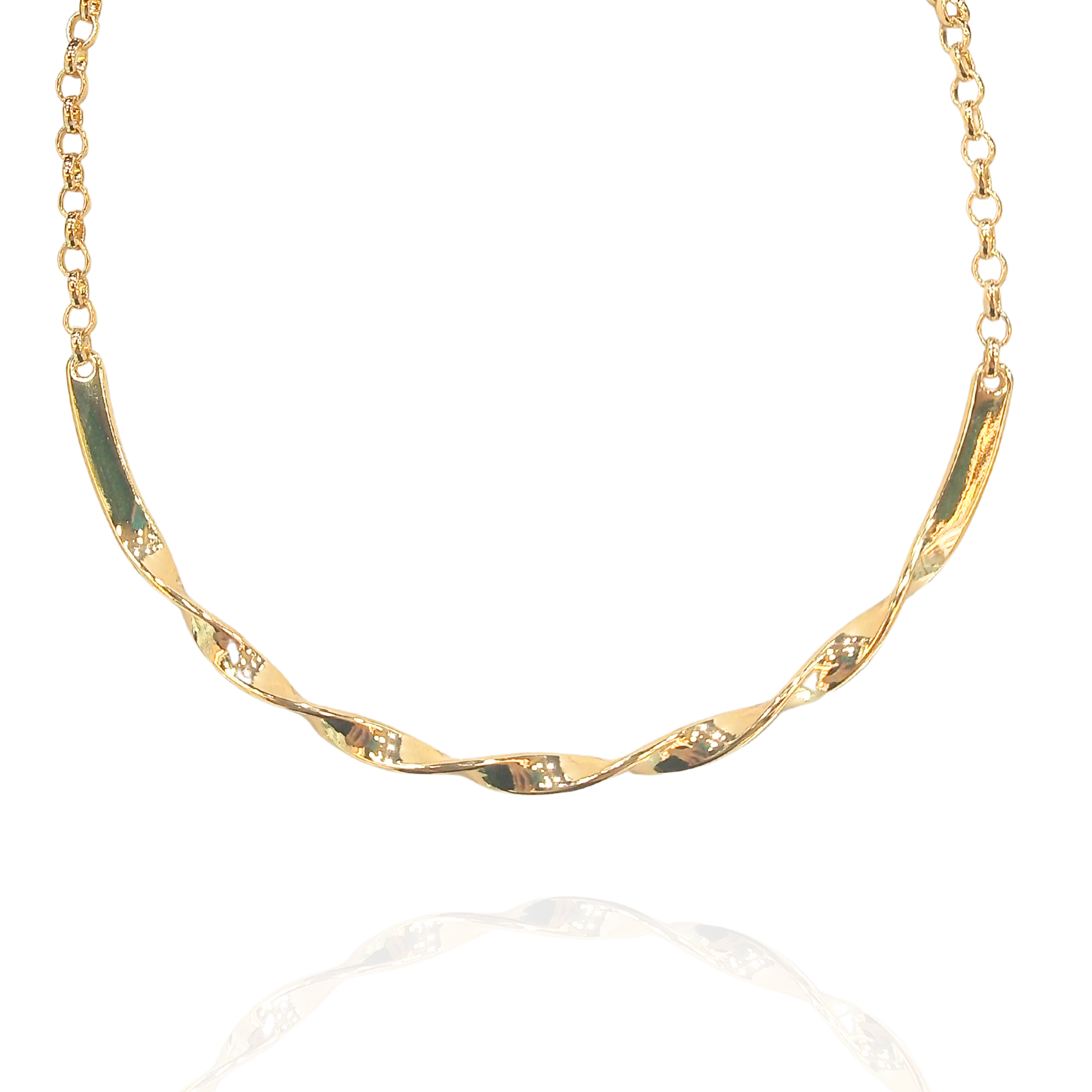 Colar Aro Chapa Trançado Dourado - Semijoia