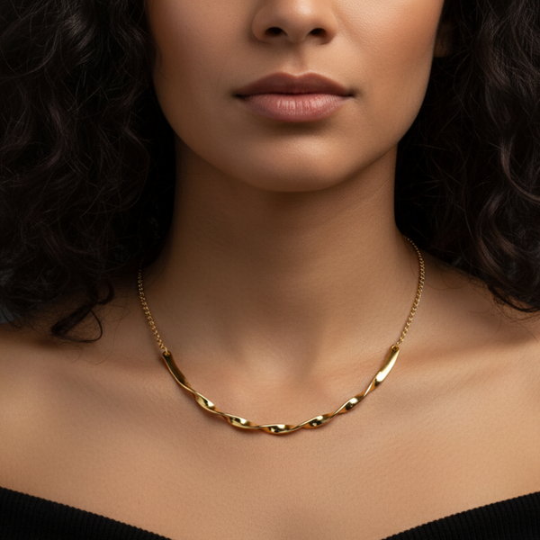 Colar Aro Chapa Trançado Dourado - Semijoia