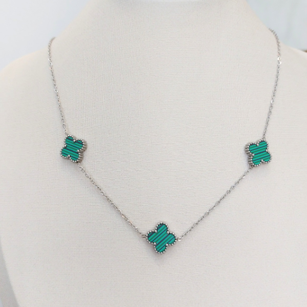 Colar Trevo Verde Prata