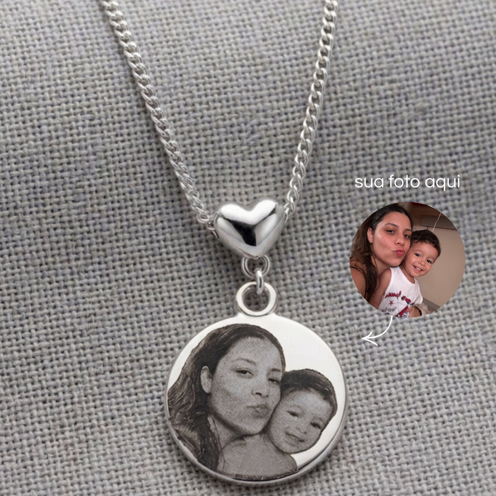 Colar personalizado com foto gravada a lazer prata Semijoia